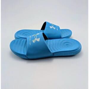 Women Under Armour Baby Blue Ansa Graphic Logo Slide Sandals 3024437-302 Size 10